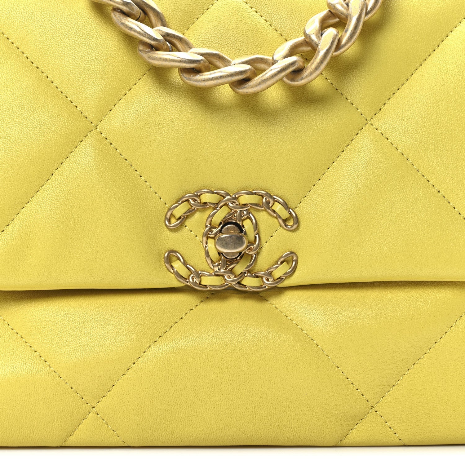 Lambskin Quilted Large Chanel 19 Flap Yellow