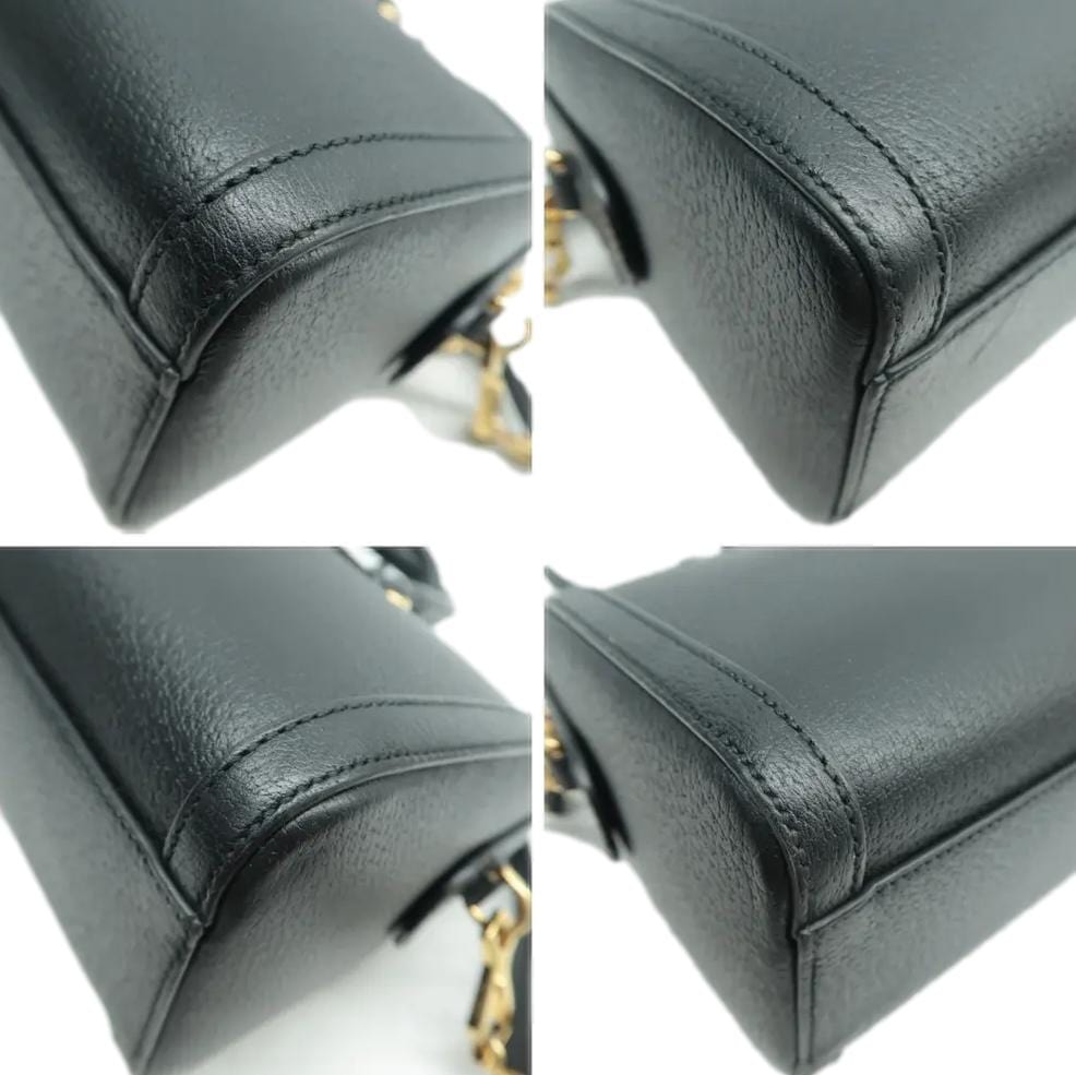 GUCCI Ophidia GG Web Leather Top Handle Shoulder Bag Black 524532