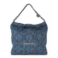 Denim Quilted Stitched Small Chanel 22 Blue