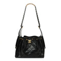 Shiny Crumpled Calfskin Quilted Small Chanel 25 Handbag Black