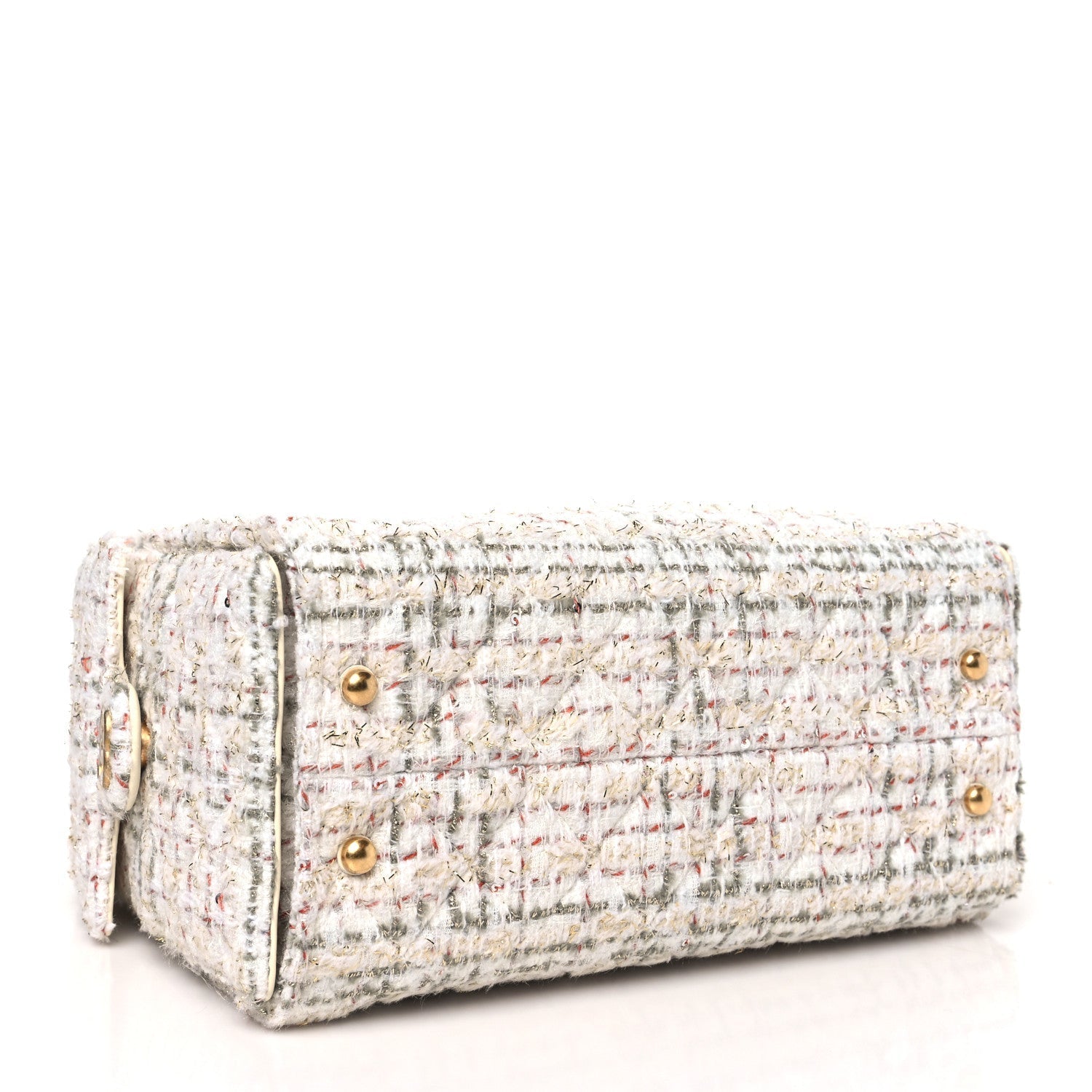 Tweed Quilted Small Chanel 25 Handbag Ecru Khaki Gold Red