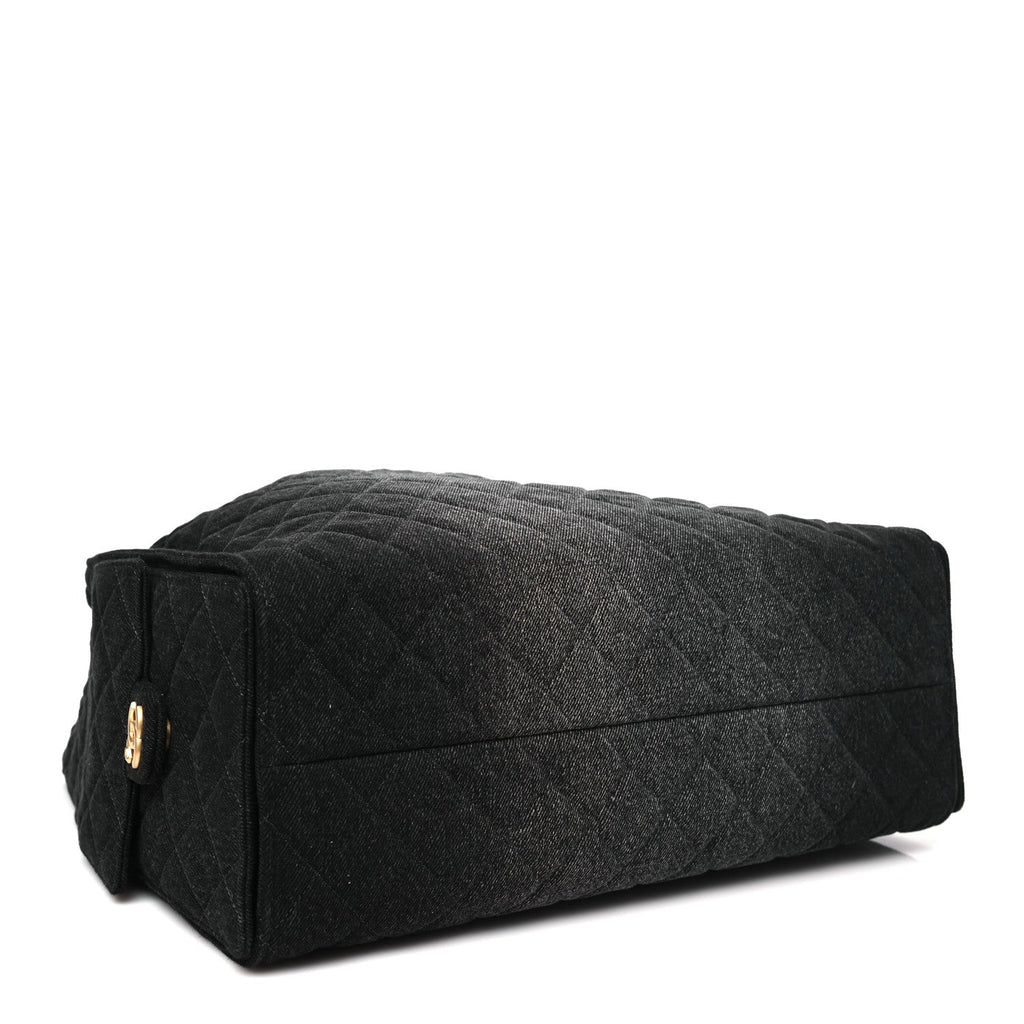 Washed Denim Quilted Large Chanel 25 Handbag Black