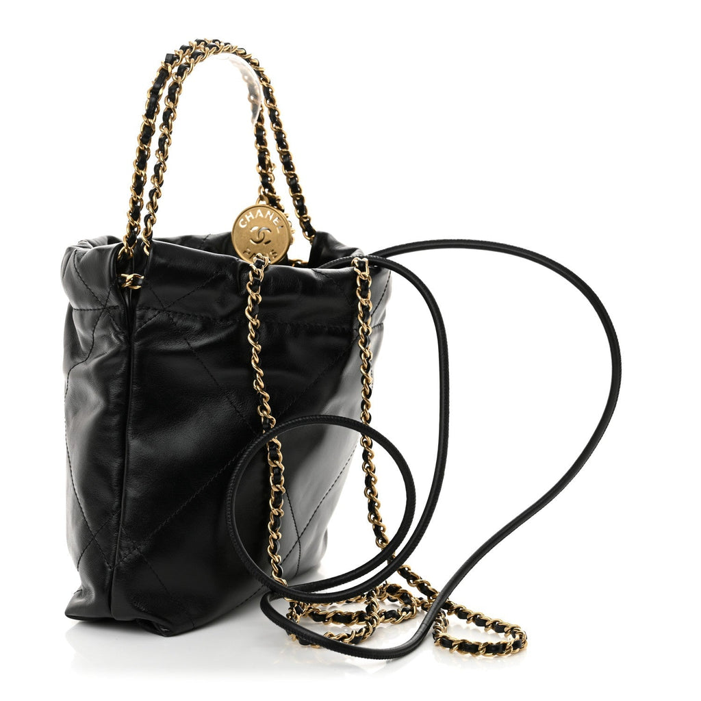 Shiny Calfskin Quilted Mini Chanel 22 Black