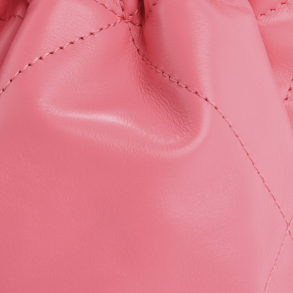Shiny Calfskin Quilted Rainbow Metal Mini Chanel 22 Coral Pink