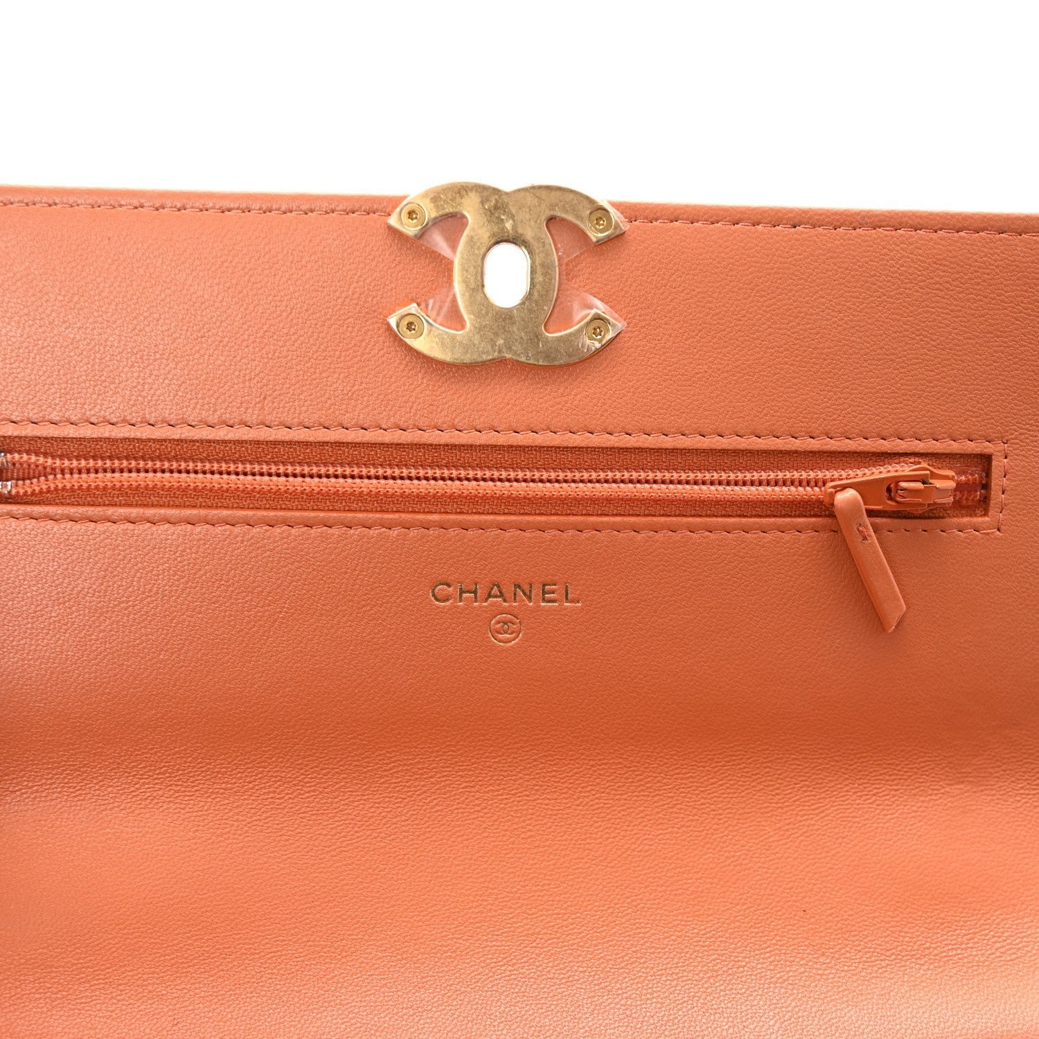 Lambskin Quilted Chanel 19 Wallet On Chain WOC Orange
