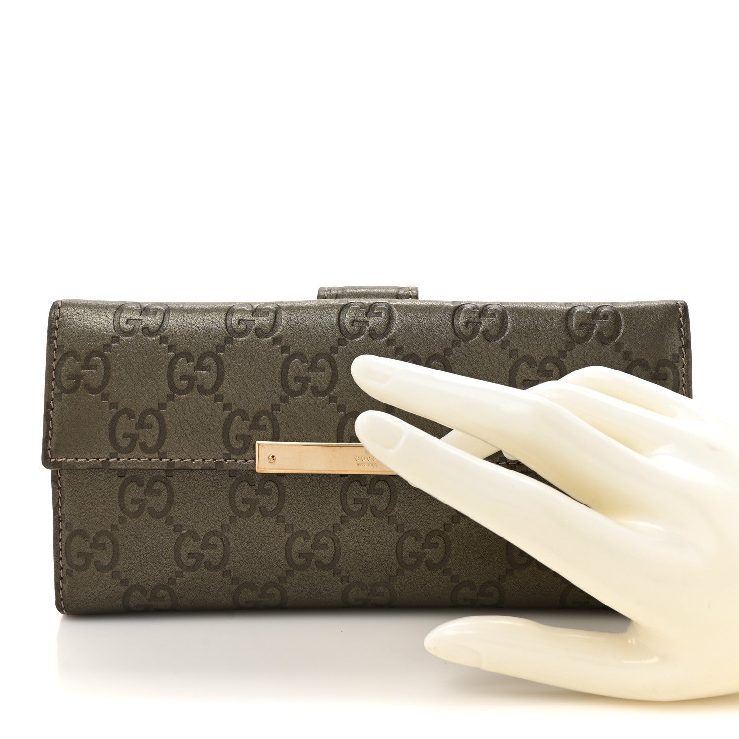 Guccissima Margaux Calfskin Metal Bar Continental Flap Wallet Sasso