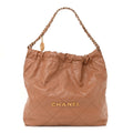 Shiny Calfskin Quilted Chanel 22 Camel