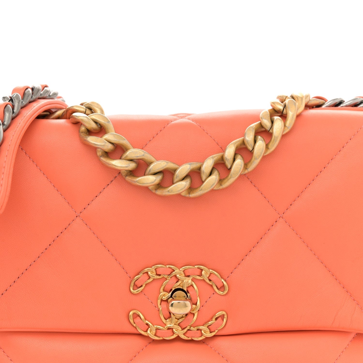 Lambskin Quilted Medium Chanel 19 Flap Orange