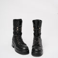 Chanel Black Lace Up Combat Boots Lambskin 39