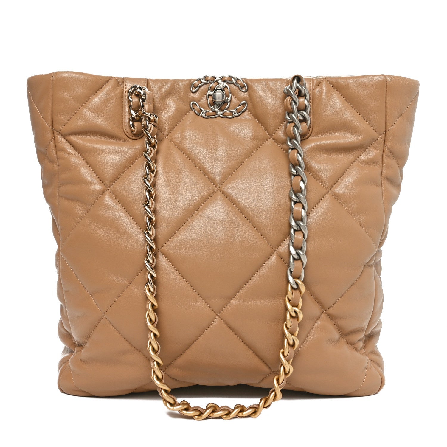 Lambskin Quilted Chanel 19 Shopping Bag Beige
