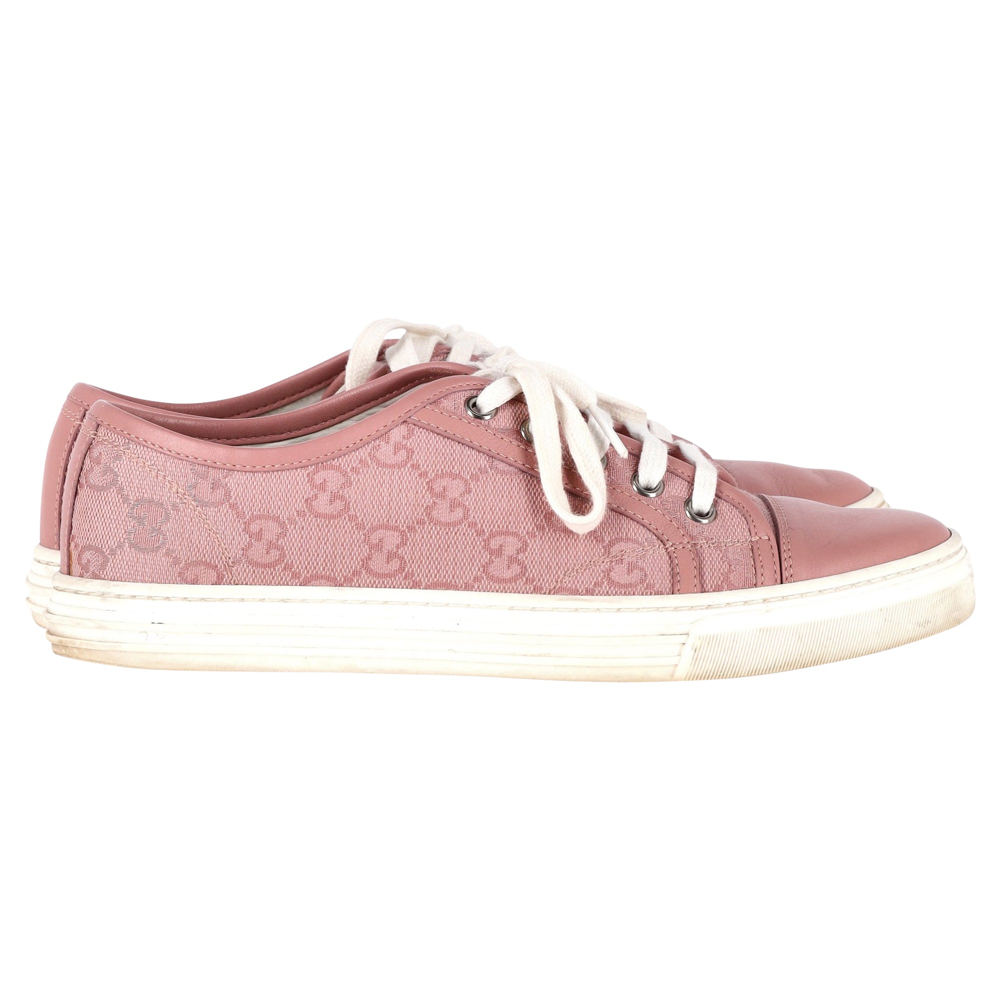 Gucci GG Monogram Low Top Sneakers in Pink Leather