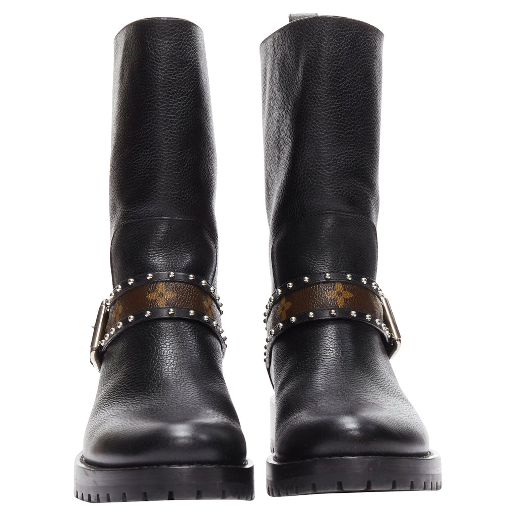 Women's Louis Vuitton LV monogram top strap pull on motorcycle boots