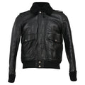 Saint Laurent Shearling Collar Aviator Bomber Jacket in Black Leather
