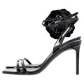 Saint Laurent Amber Flower-corsage Sandals In Black Patent Leather