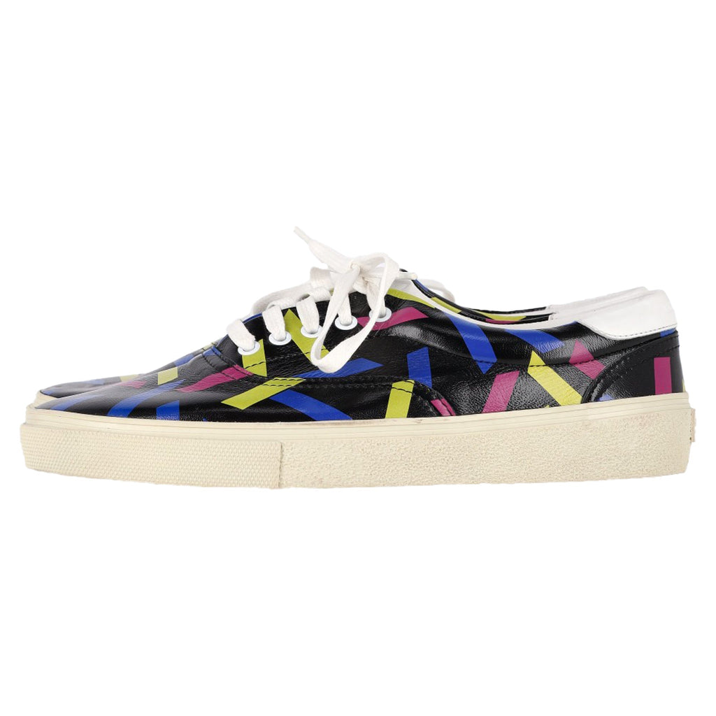 Saint Laurent Printed Low Top Snekaers in Black Leather