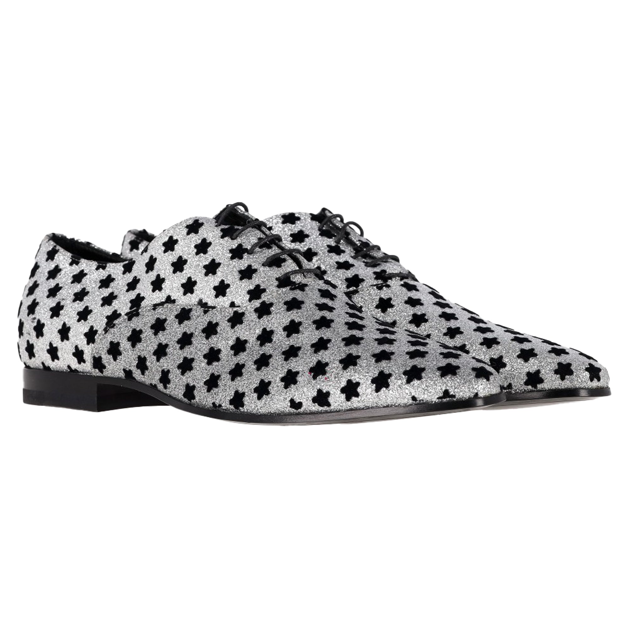 Women's Saint Laurent Star Print Oxfords in Silver Glitter
