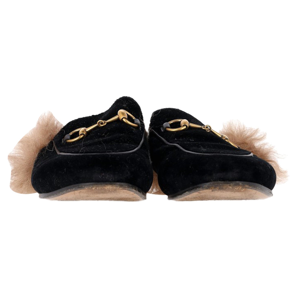 Women's Gucci Princetown Mule Flats in Black Velvet and Fur