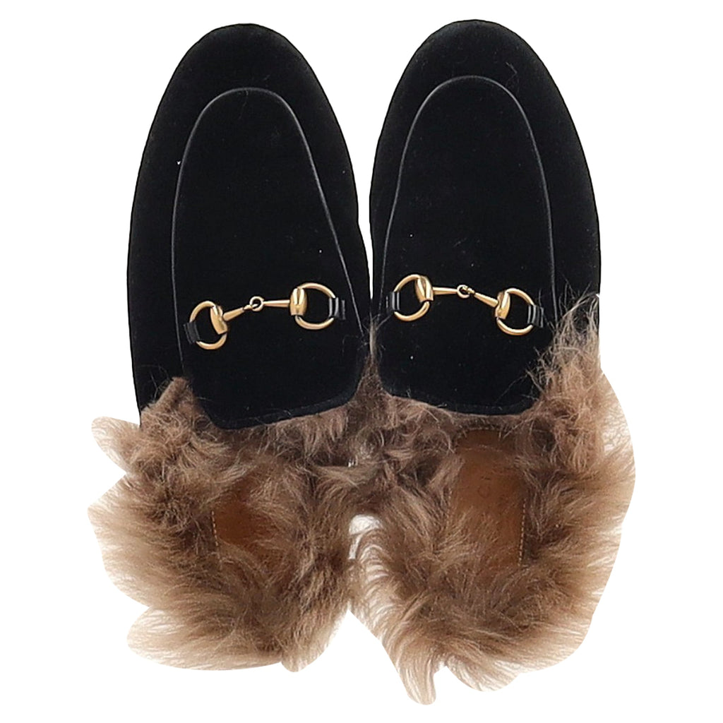 Women's Gucci Princetown Mule Flats in Black Velvet and Fur