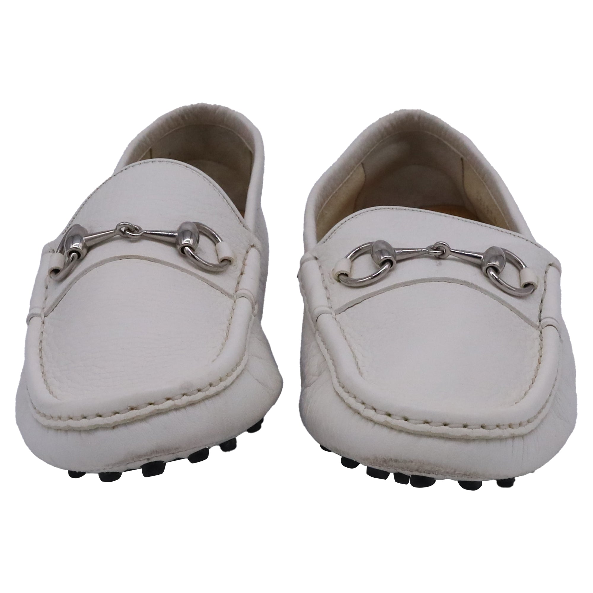 Gucci Horsebit Driver Shoes in White Leather