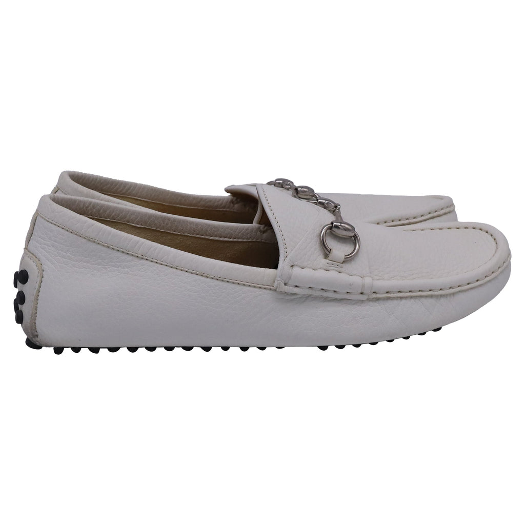 Gucci Horsebit Driver Shoes in White Leather