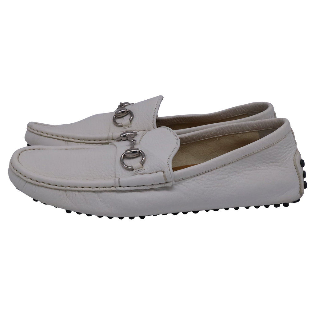 Gucci Horsebit Driver Shoes in White Leather