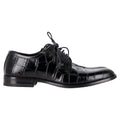 Saint Laurent Croc Embossed Lace Up Oxfords in Black Leather