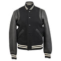 Saint Laurent Striped Bomber Jacket in Black Wool and Leather