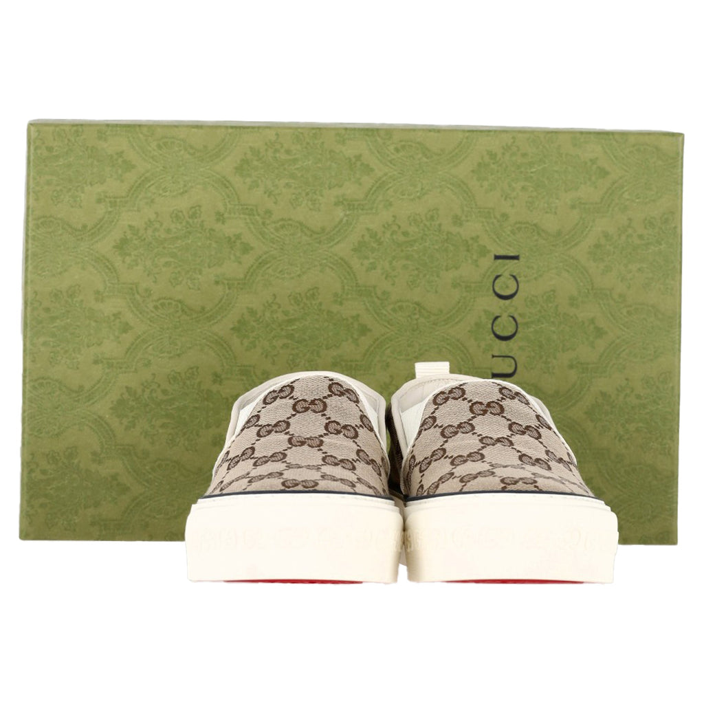 Gucci Tennis 1977 Slip-On GG Platform Sneakers in Beige Canvas