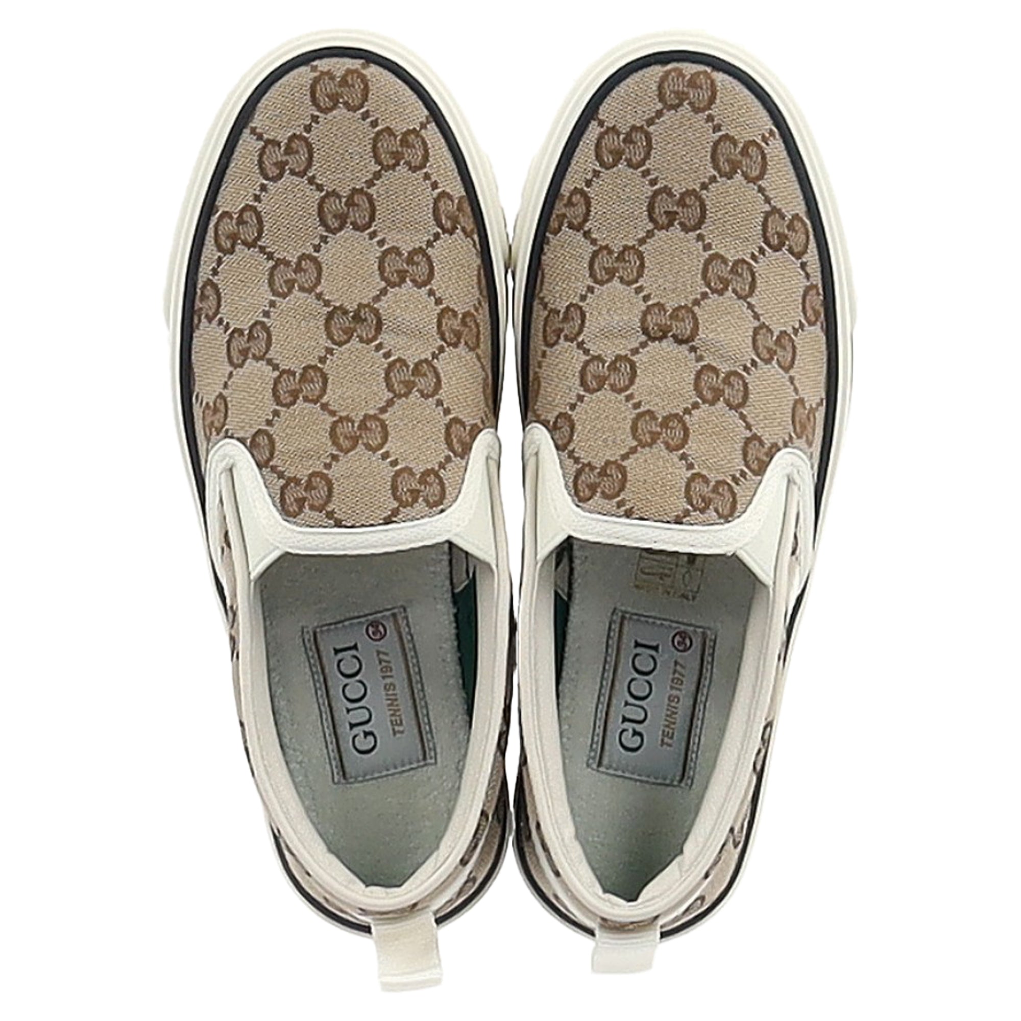 Gucci Tennis 1977 Slip-On GG Platform Sneakers in Beige Canvas