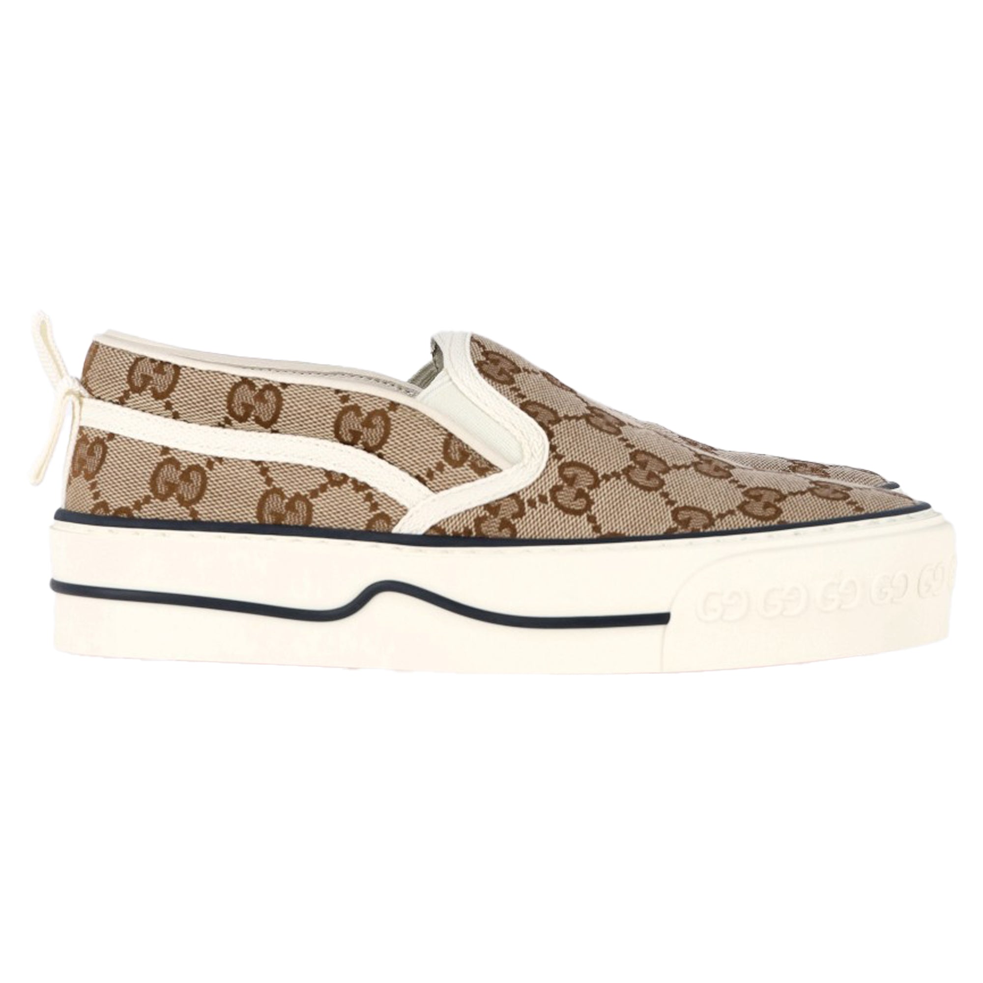 Gucci Tennis 1977 Slip-On GG Platform Sneakers in Beige Canvas