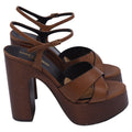 Saint Laurent Bianca Platform Sandals in Brown Calf Leather