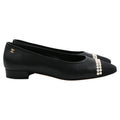 Chanel Cap-Toe Pearl Detail Ballet Flats in Black Leather