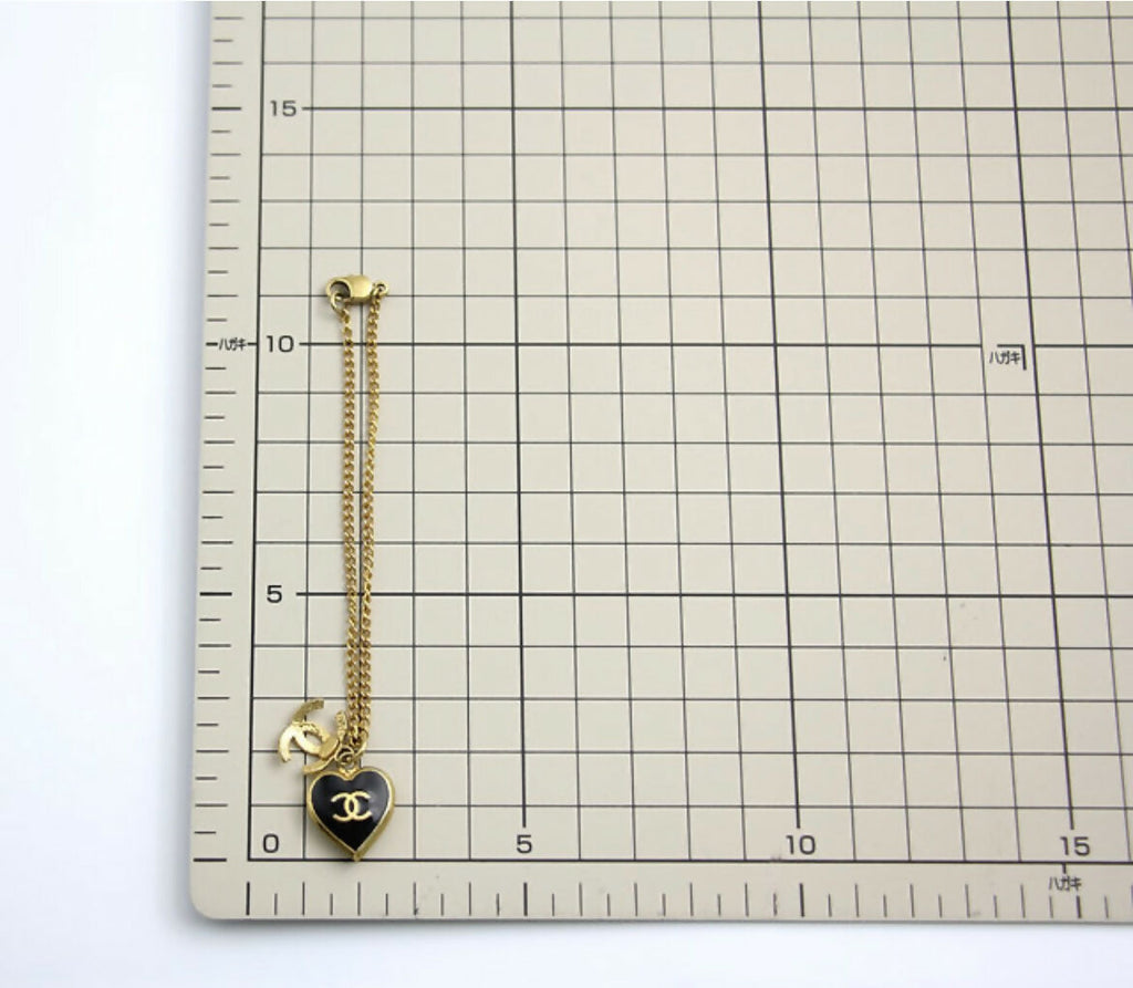 Chanel Vintage 02P Enamel Black Heart CC Bracelet