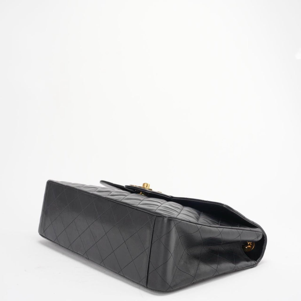 Chanel Vintage Black Maxi Classic Flap Bag Lambskin 1991-1994