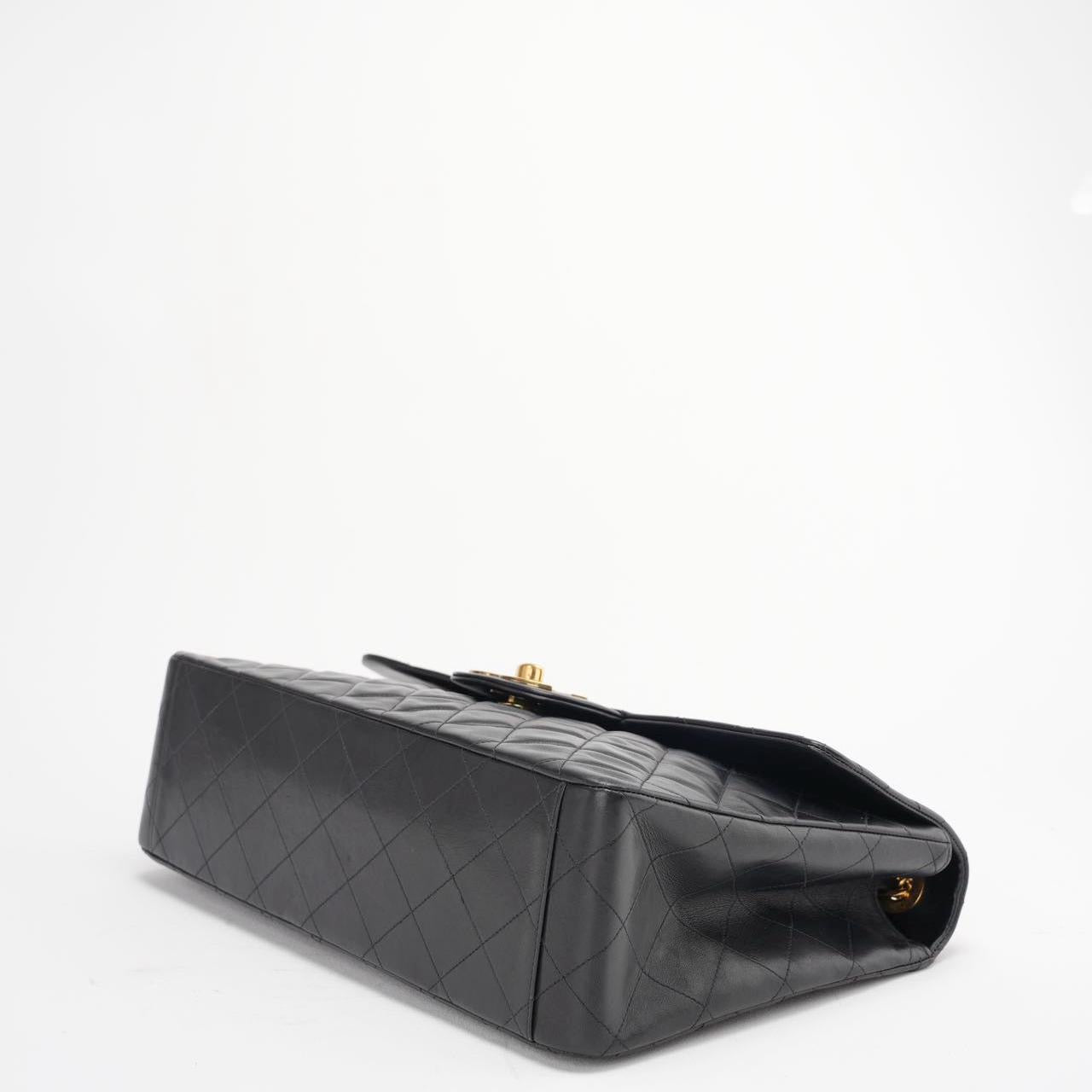 Chanel Vintage Black Maxi Classic Flap Bag Lambskin 1991-1994