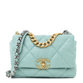 Shiny Lambskin Quilted Medium Chanel 19 Flap Neon Blue