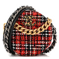 Tweed Quilted Chanel 19 Round Clutch With Chain  Red Black White Green