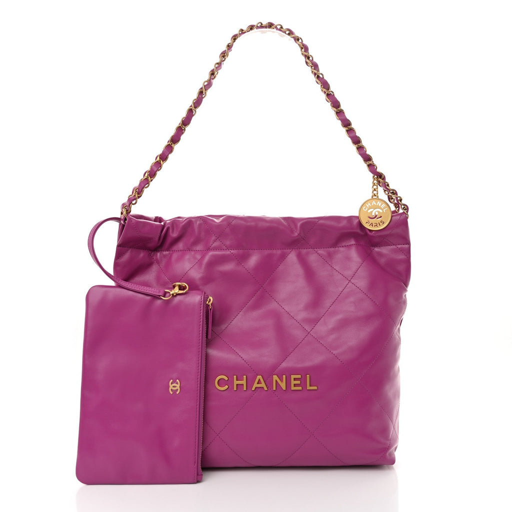 Shiny Calfskin Quilted Small Chanel 22 Purple