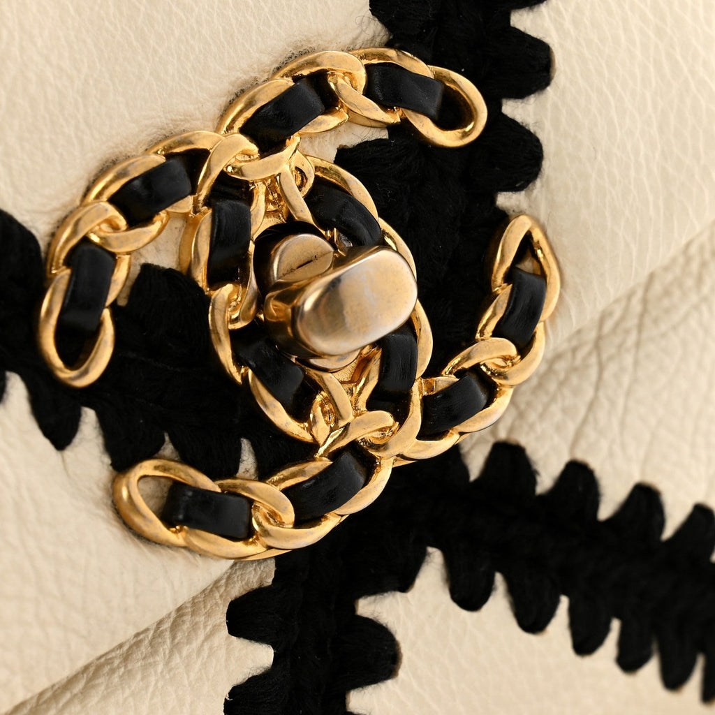 Calfskin Crochet Medium Chanel 19 Flap White Black