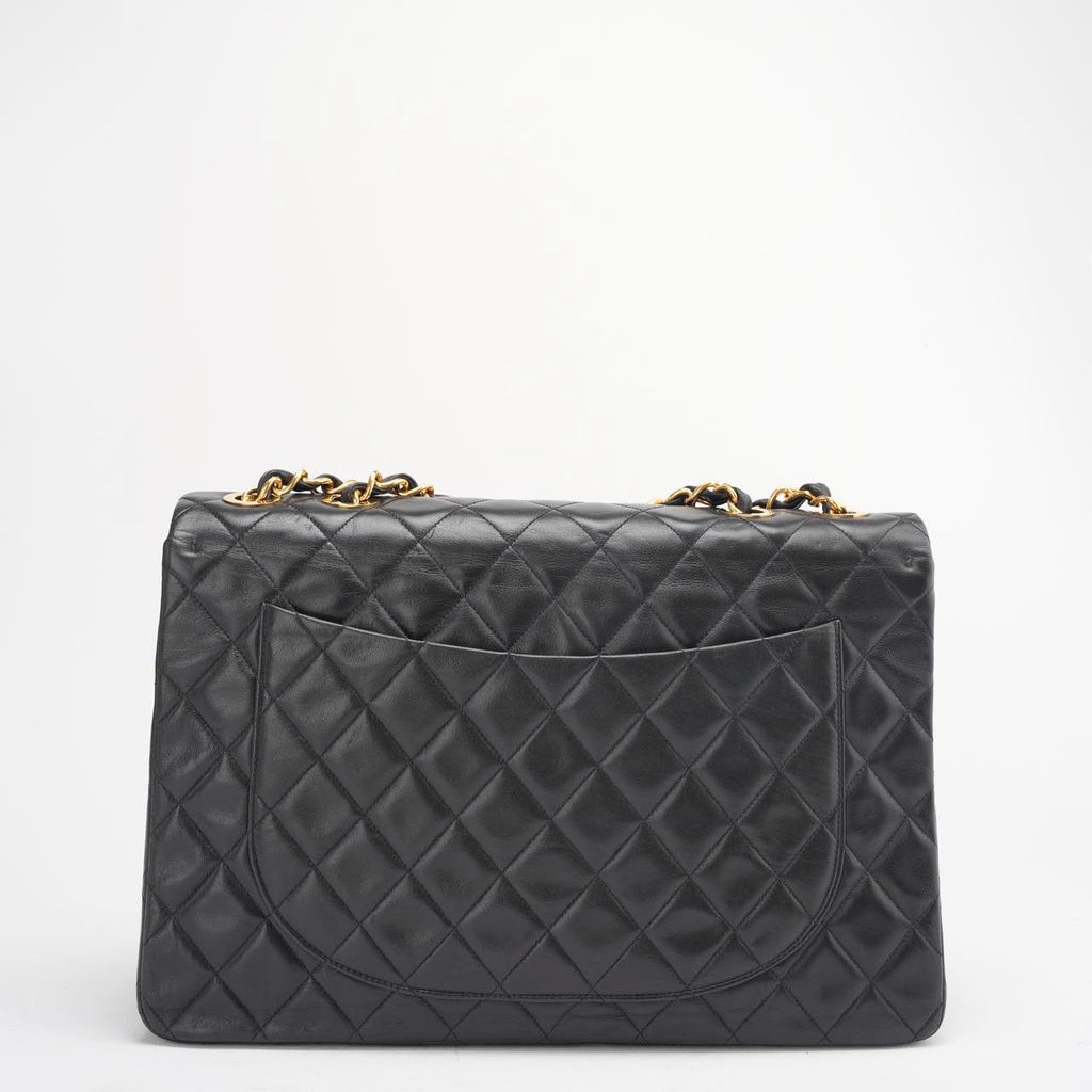 Chanel Vintage Black Maxi Classic Flap Bag Lambskin 1991-1994