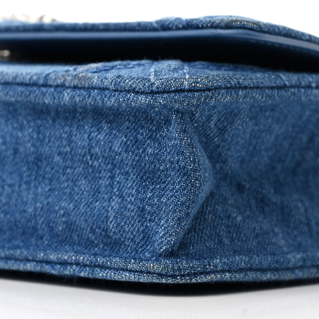 Denim Quilted Chanel 19 Wallet On Chain WOC Blue