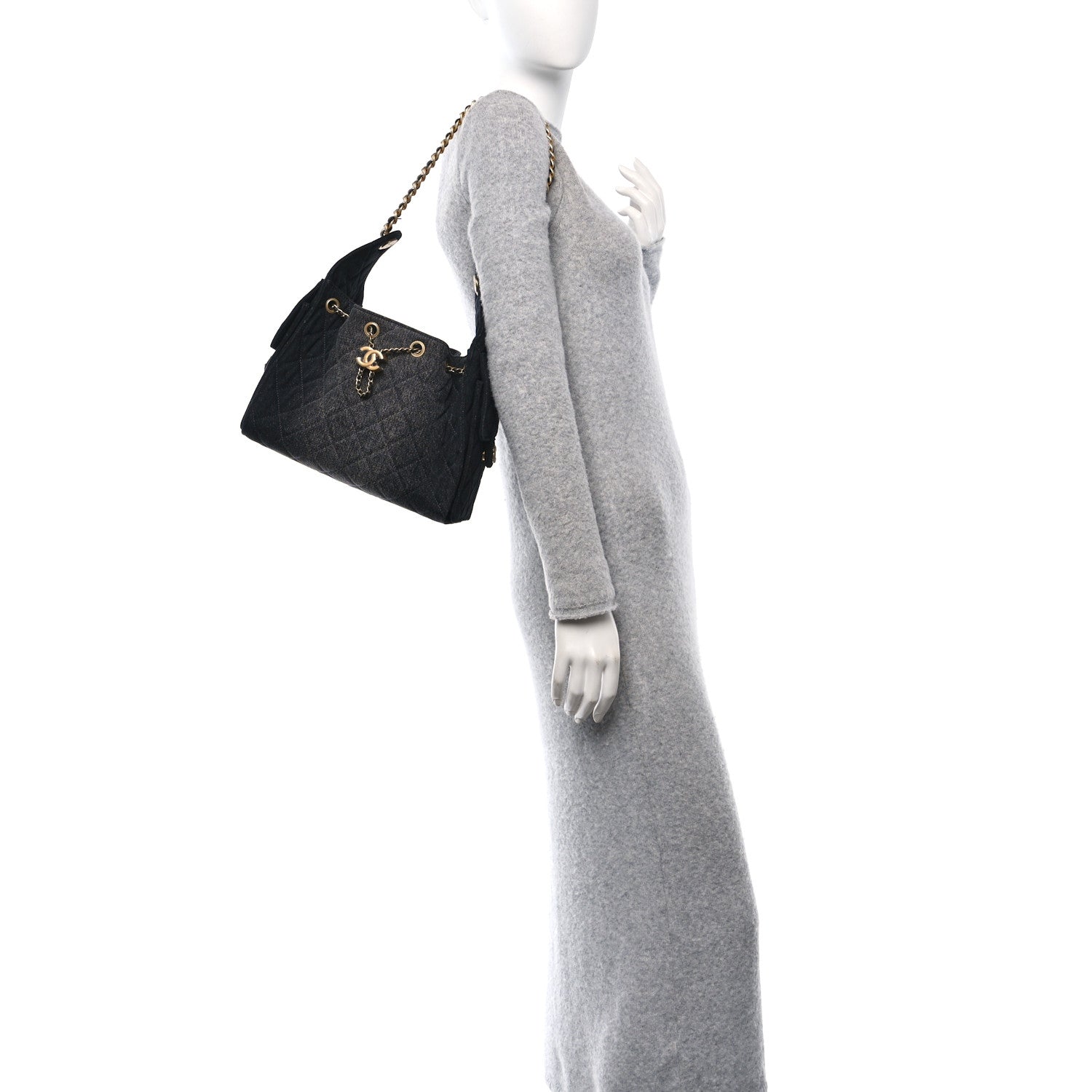 Washed Denim Quilted Small Chanel 25 Handbag Black