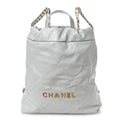 Shiny Calfskin Quilted Chanel 22 Backpack Light Blue
