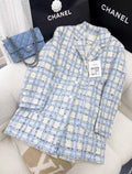 Chanel 2022 light blue Plaid Print Coat