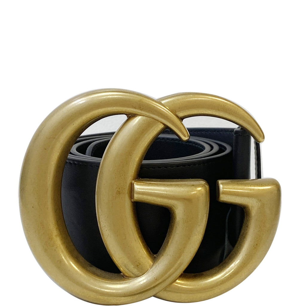 GUCCI Wide Double G Buckle Leather Belt Black Size 90/36 453265