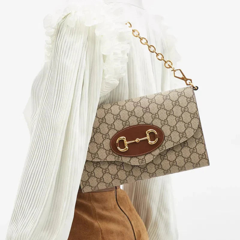 Gucci Horsebit 1955 GG Supreme Canvas Small Shoulder Bag – Beige