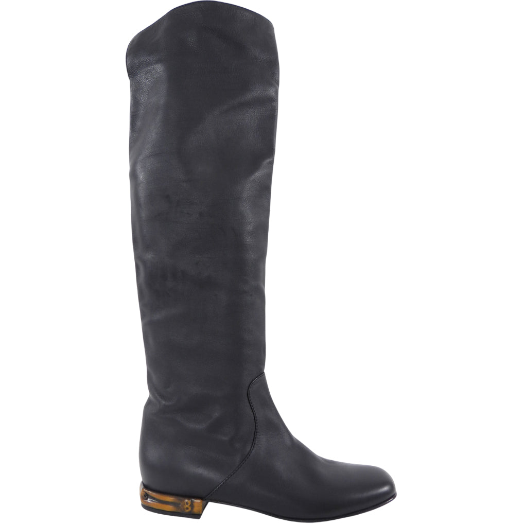 Gucci Black Leather Tall Boots with Bamboo Heel - 40