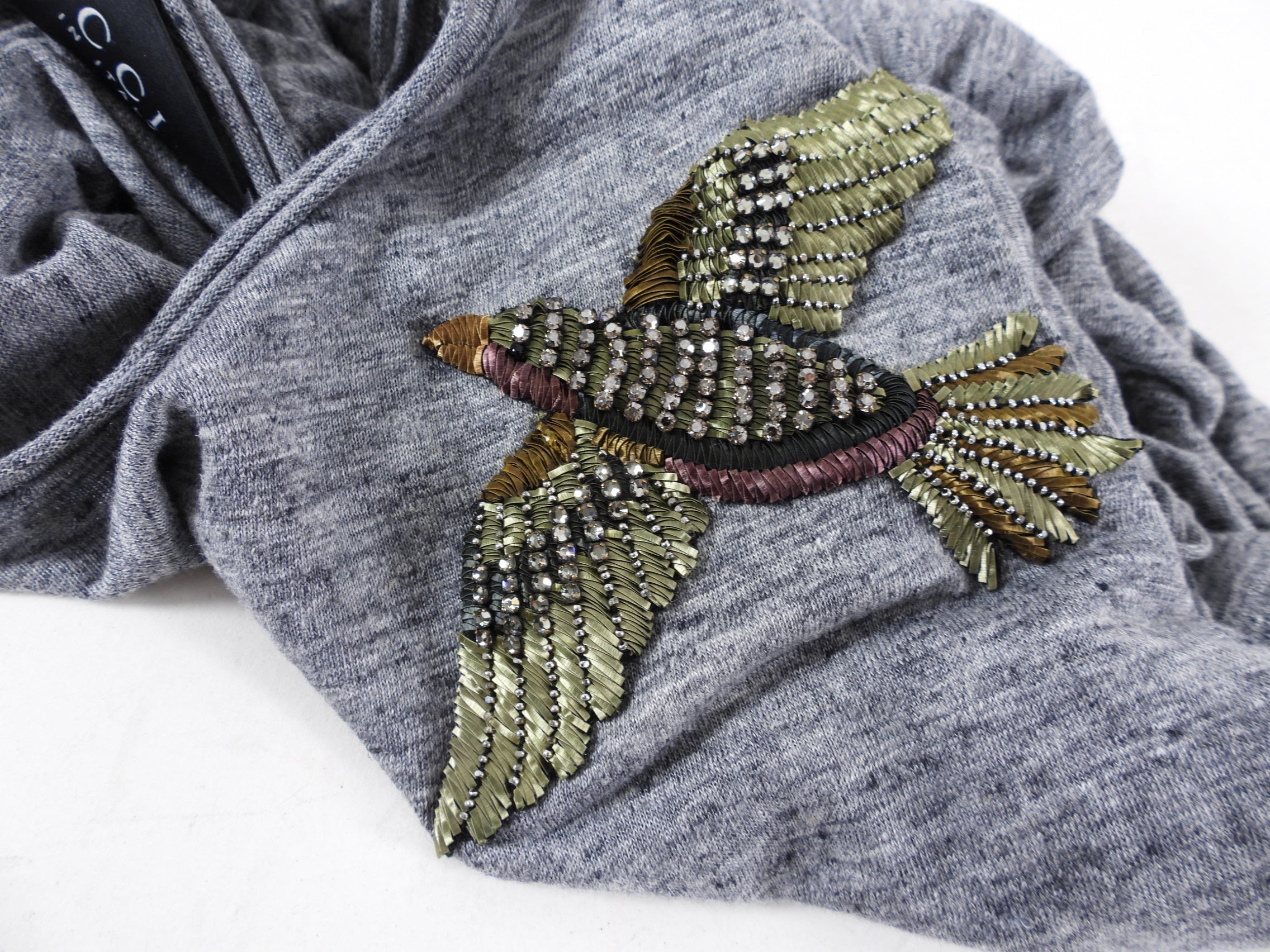 Gucci Grey T-Shirt with Jewel Embroidered Bird - USA 6