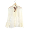 Gucci Ivory Sheer Organza Ruffle Blouse with Sequin Collar - M
