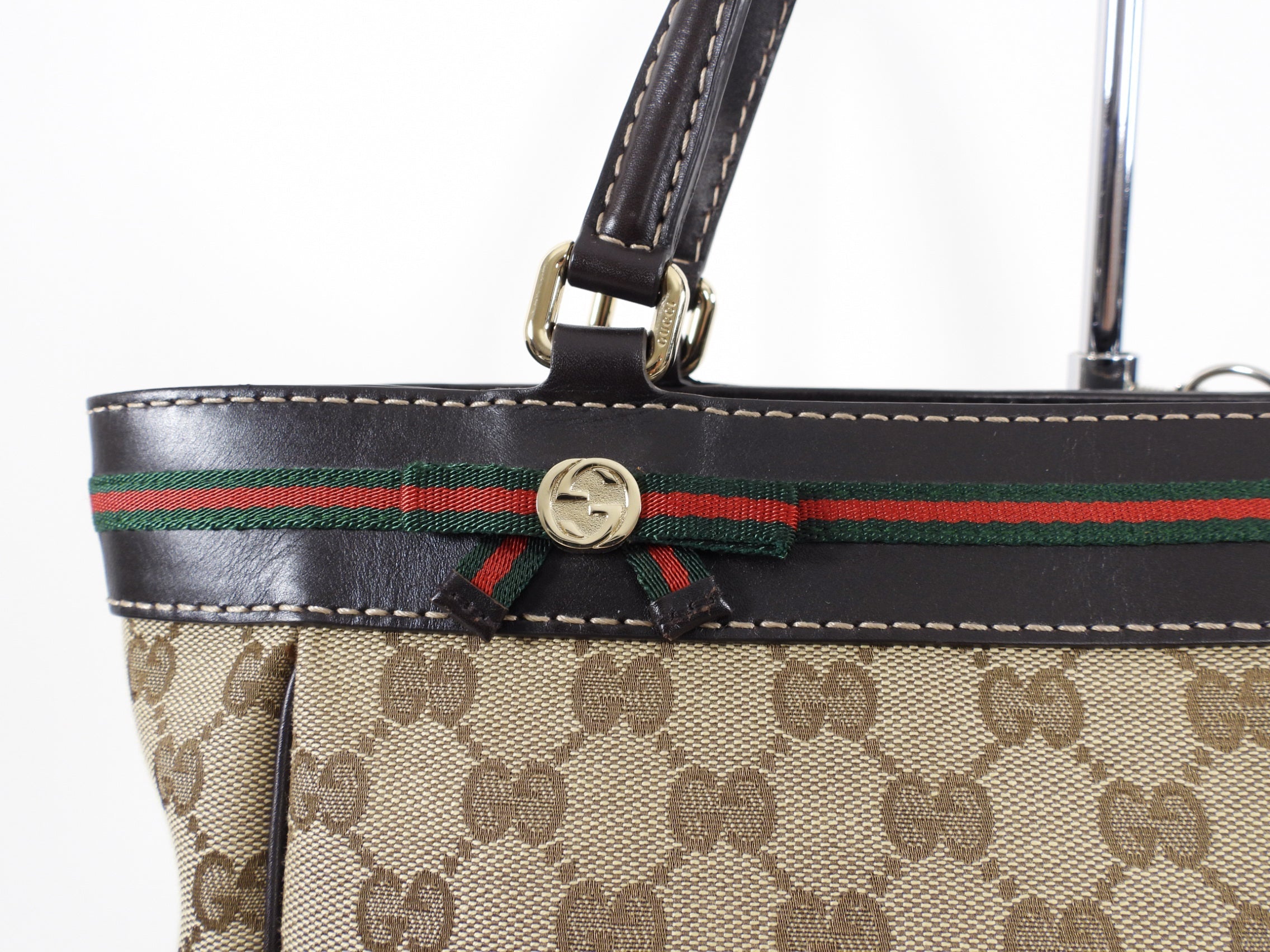 Gucci Monogram Mayfair Web Stripe Bow Tote Bag